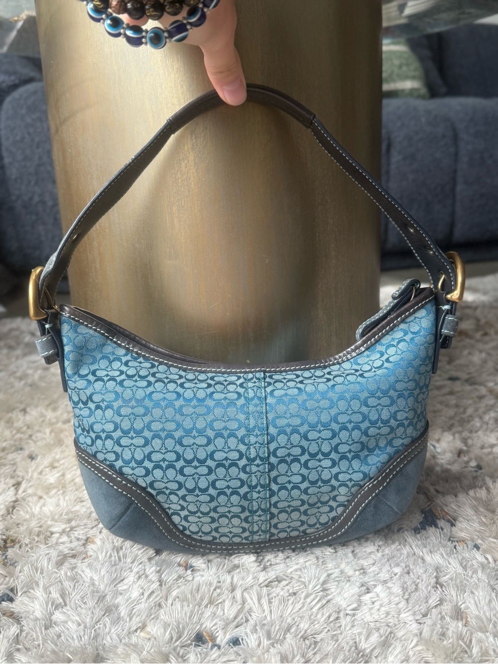 COACH VINTAGE 2004 RARE BLUE SIGNATURE & SUEDE MINI SOHO HOBO